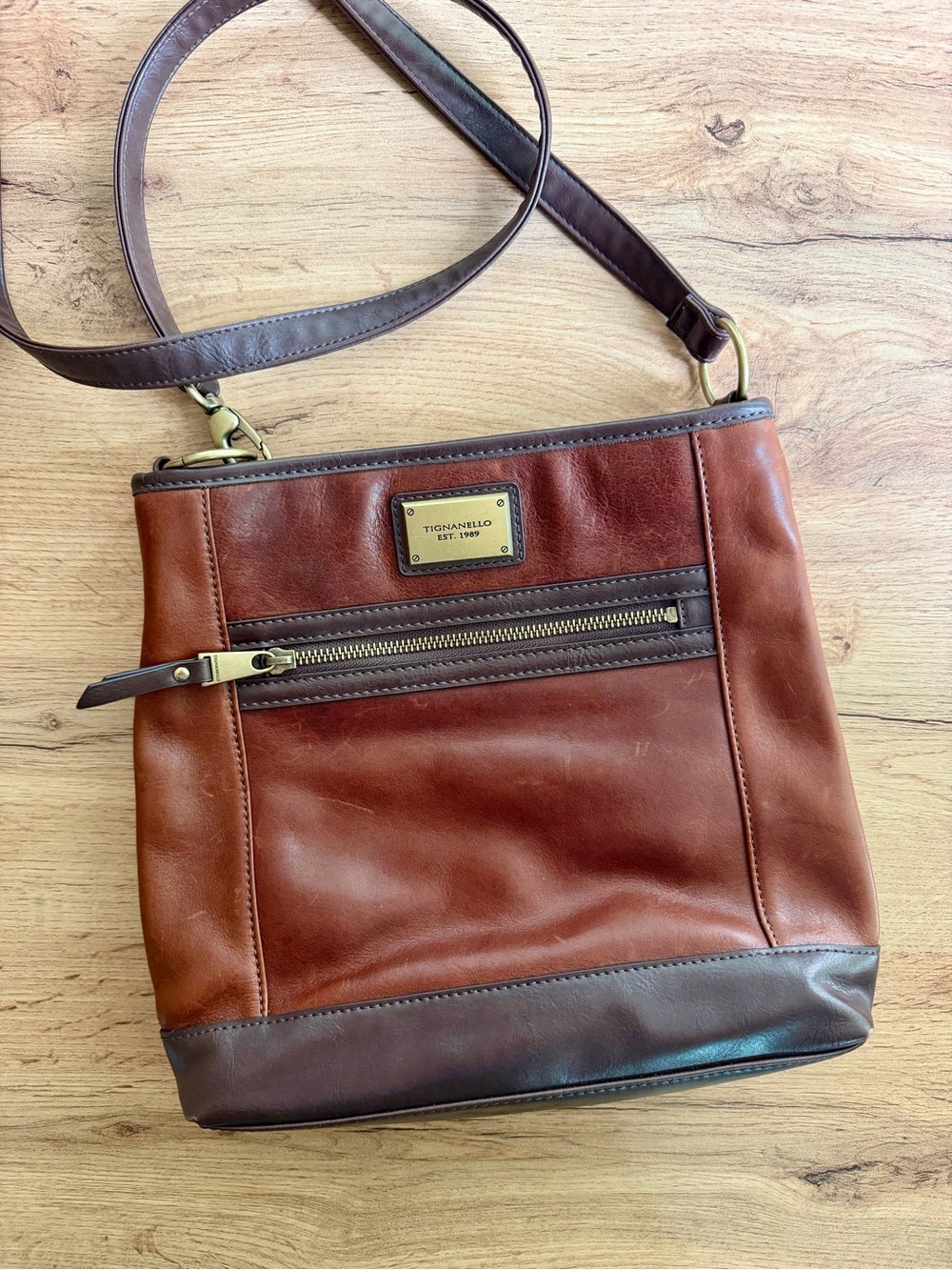Tignanello Two-Tone Brown Leather Crossbody Purse